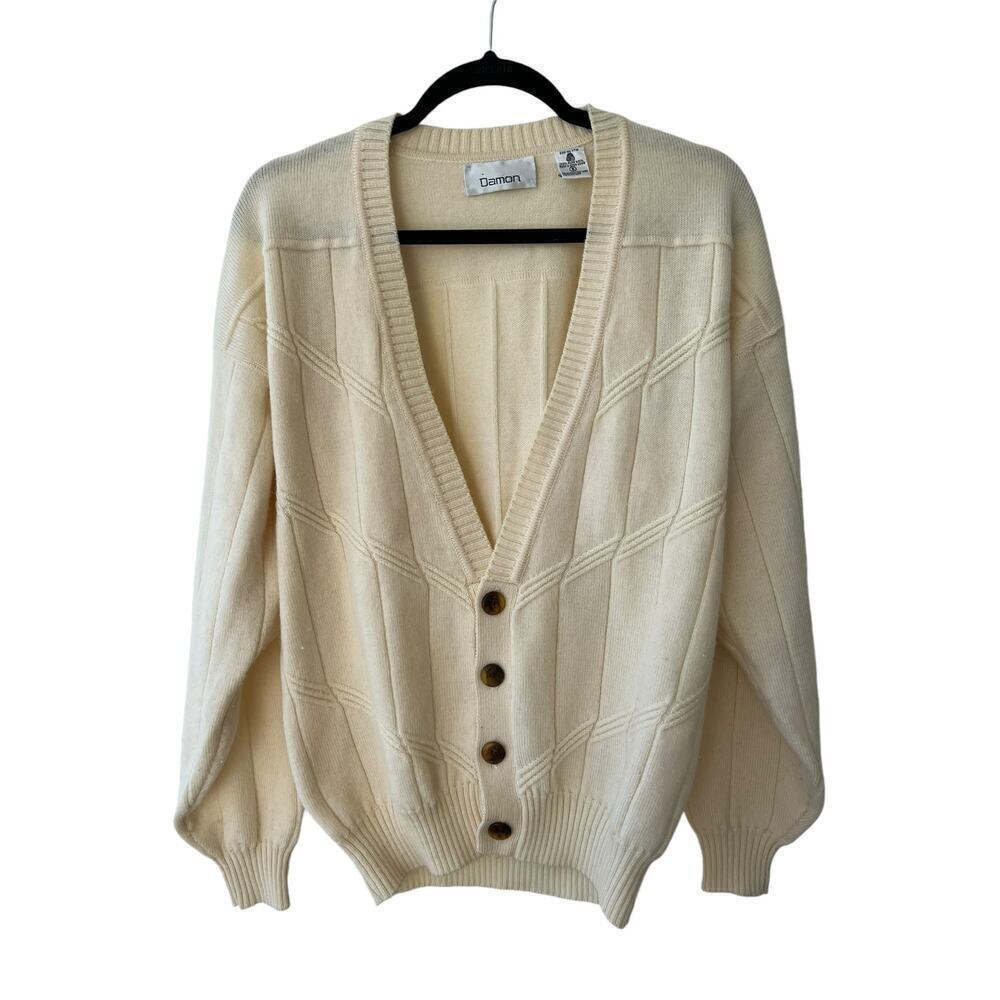 Vintage Damon Women’s Wool Cardigan Size Large Cream Beige